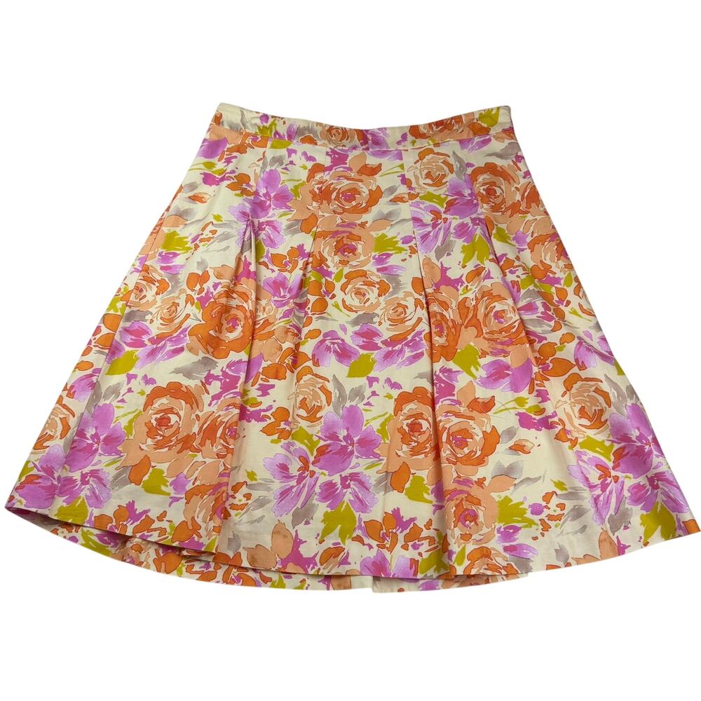 Garnet Hill Floral A-Line Pleated Skirt Size 6